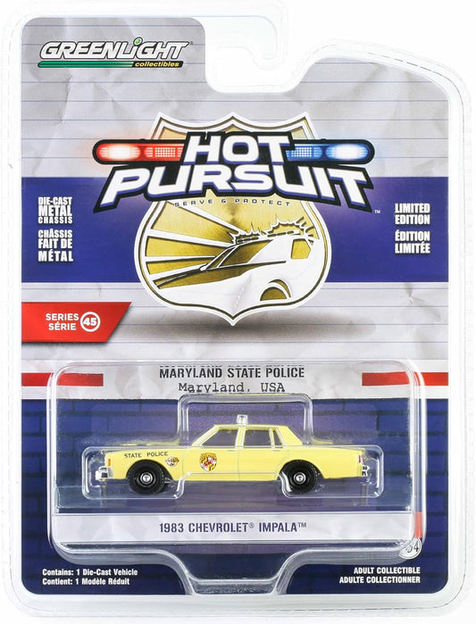 1983 Chevrolet Impala Policía Estatal de Maryland Hot Pursuit Greenlight - Escala 1/64