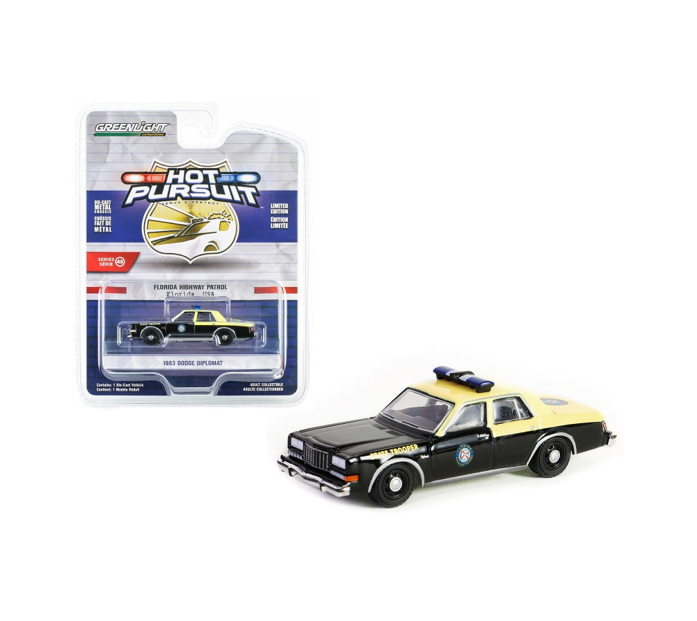 1983 Dodge Diplomat Black and Cream "Florida Highway Patrol State Trooper" - Greenlight Series Hot Pursuit - Scale 1/64