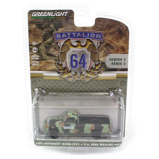 Camioneta Chevrolet M1008 CUCV 1985 Policía Militar del Ejército de EE. UU. - Serie Batallón 64 - Greenlight - Escala 1/64