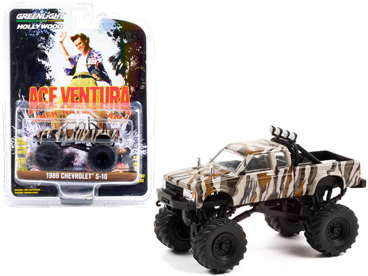 1989 Chevrolet S-10 Extended Cab Monster Truck Camouflage Ace Ventura - Greenlight - Scala 1/64 Hollywood Series