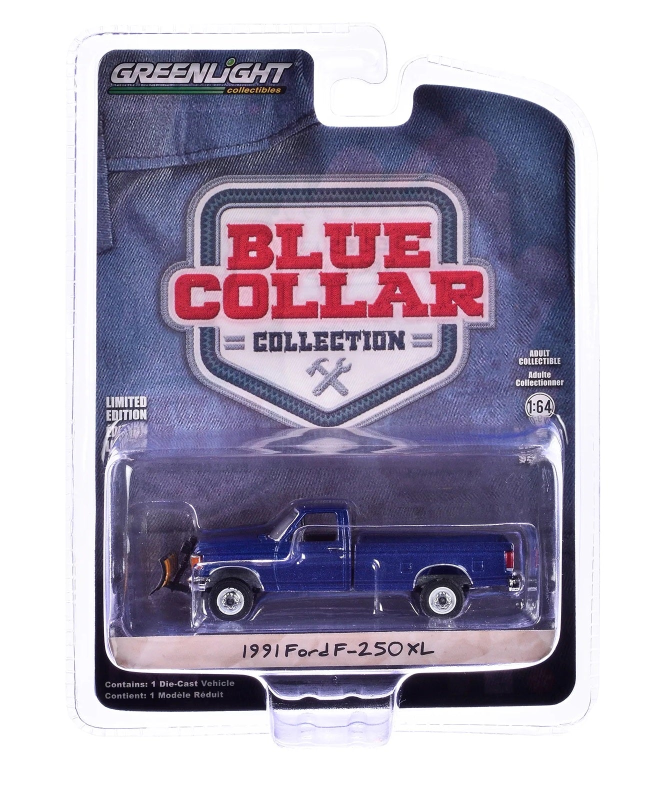 1991 Ford F-250 XL with Snow Plow Series Blue Collar - Greenlight - Scala 1/64