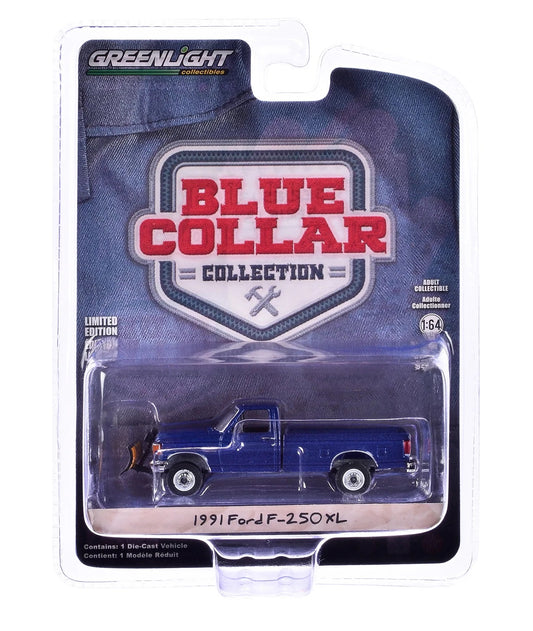 1991 Ford F-250 XL con Collar Azul Serie Quitanieves - Luz Verde - Escala 1/64