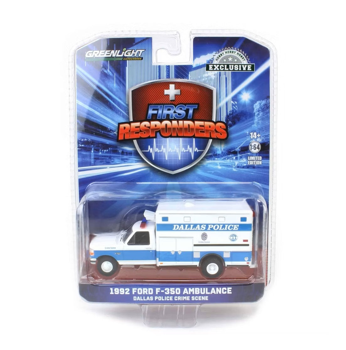 1992 Ford F-350 Ambulance Dallas Police Crime Scene - Greenlight Series First Responders - Scala 1/64