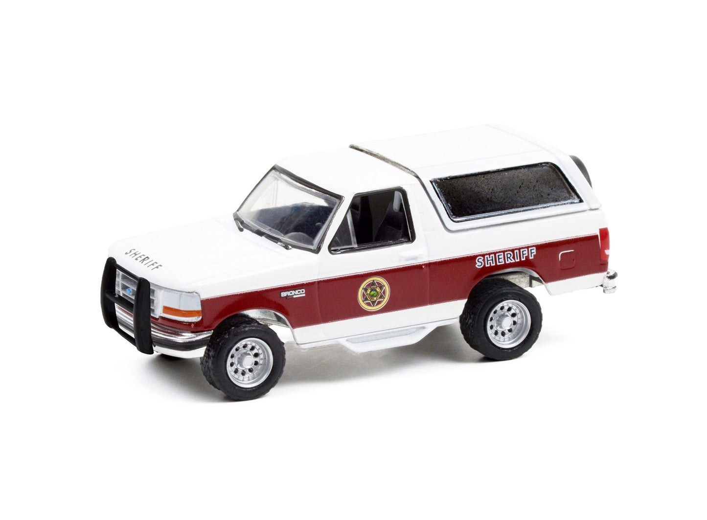 1994 Ford Bronco XLT White & Burgundy "Absaroka County Sheriff's Dept." Hobby Exclusive - Greenlight - Scala 1/64