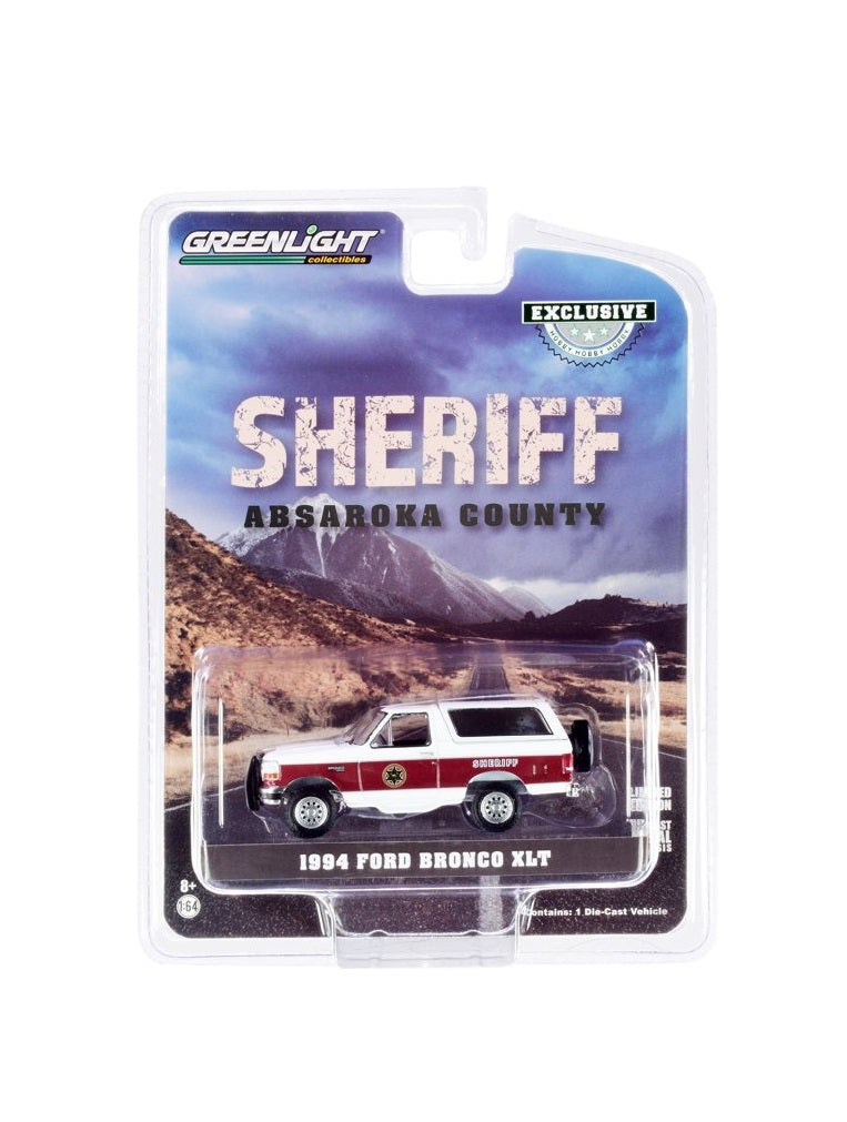 1994 Ford Bronco XLT White & Burgundy "Absaroka County Sheriff's Dept." Hobby Exclusive - Greenlight - Scala 1/64