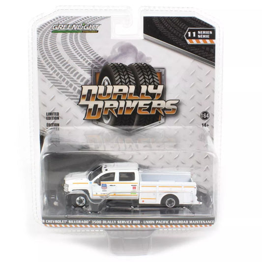 Camioneta con plataforma de servicio Chevrolet Silverado 3500 2018 - Serie de conductores duales - Greenlight - Escala 1/64