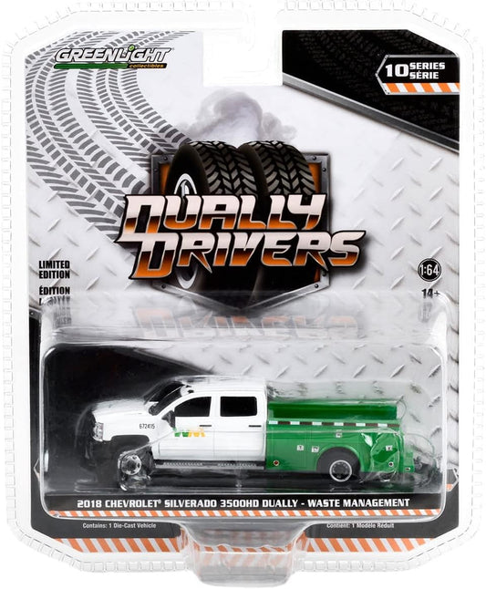 Chevrolet Silverado 3500HD 2018 Dually Waste Management - Serie Dually Drivers - Greenlight - Escala 1/64