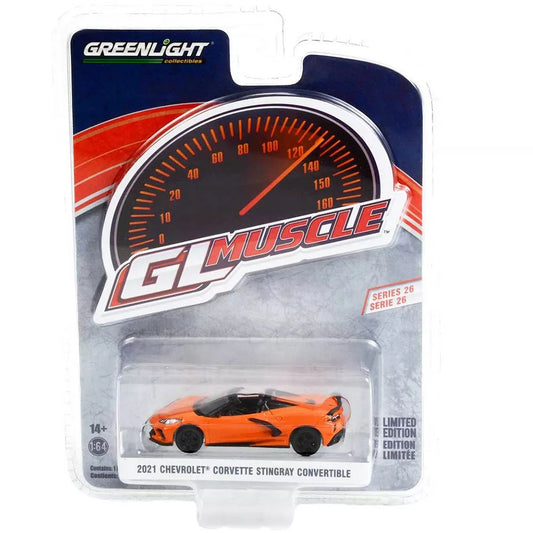 2021 Chevrolet Corvette Stingray Convertible Naranja - Serie GL Muscle - Luz verde - Escala 1/64