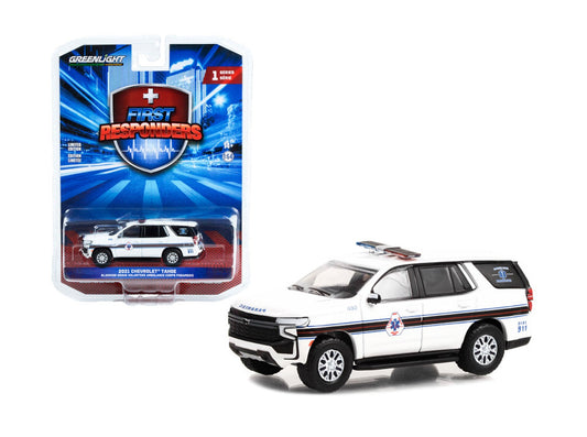 2021 Chevrolet Tahoe White with Stripes Blooming Grove Volunteer Ambulance Corps Paramedic - Greenlight Series First Responders - Scala 1/64