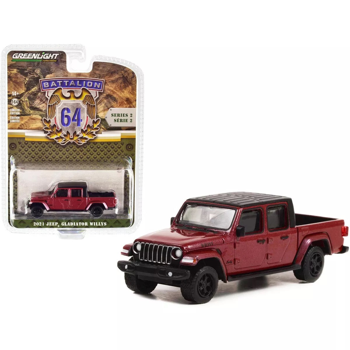 Jeep Gladiator Willys Snazzberry Red Metallic 2021 - Serie Batallón 64 - Greenlight - Escala 1/64