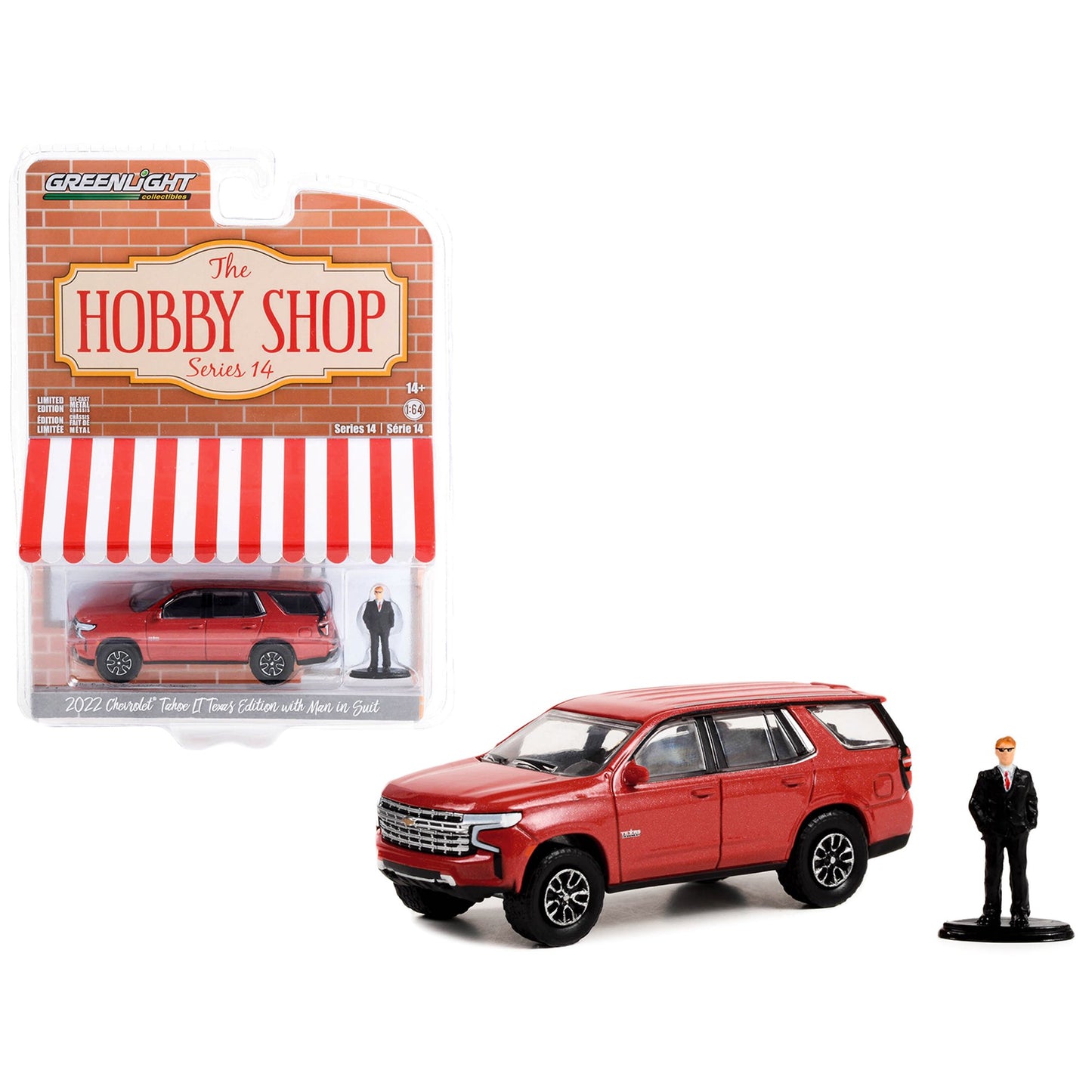 Chevrolet Tahoe LT 2022 Edición Texas con Hombre en Traje Serie Hobby Shop - Greenlight - Escala 1/64