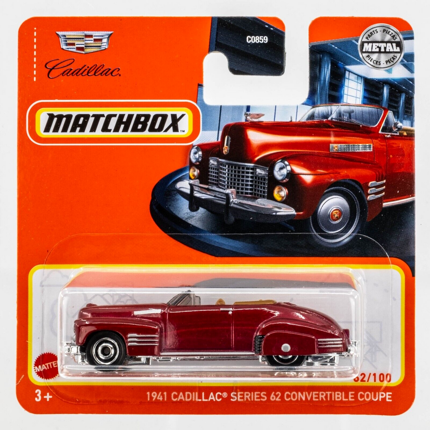 Cadillac Serie 62 1941 Convertible Coupe Rojo - Caja de cerillas - Escala 1/64 Aprox