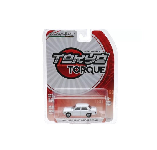 1972 Datsun 510 4-Door Sedan White Tokyo Torque Serie 8 - Greenlight - Scala 1/64