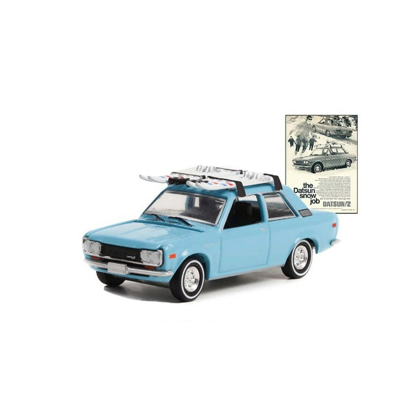 1970 Datsun 510 Blue with Ski Roof Rack Blue Vintage AD Cards - Greenlight - Scala 1/64