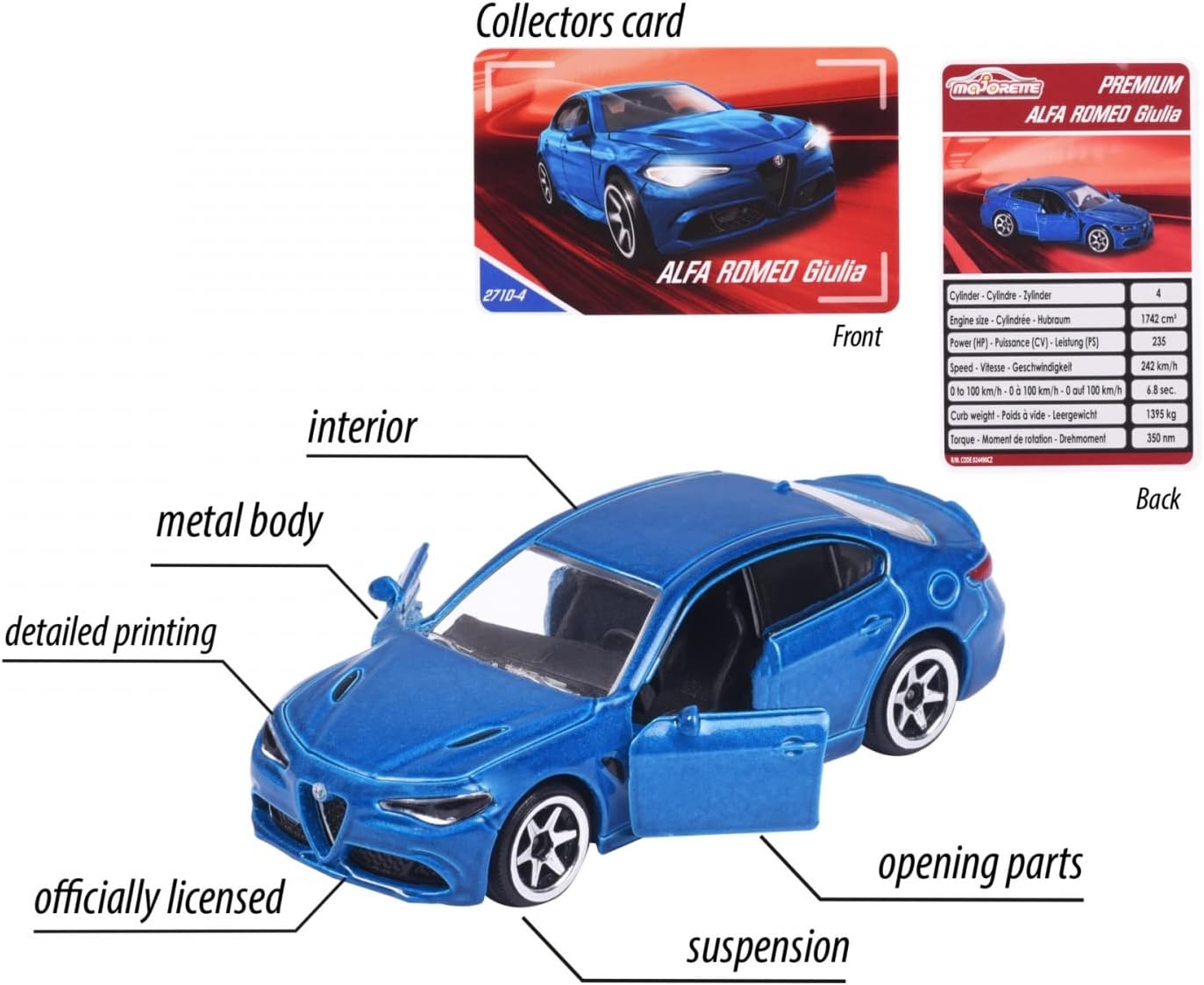 Alfa Romeo Giulia Quadrifoglio Blue - Majorette - Scala 1/64