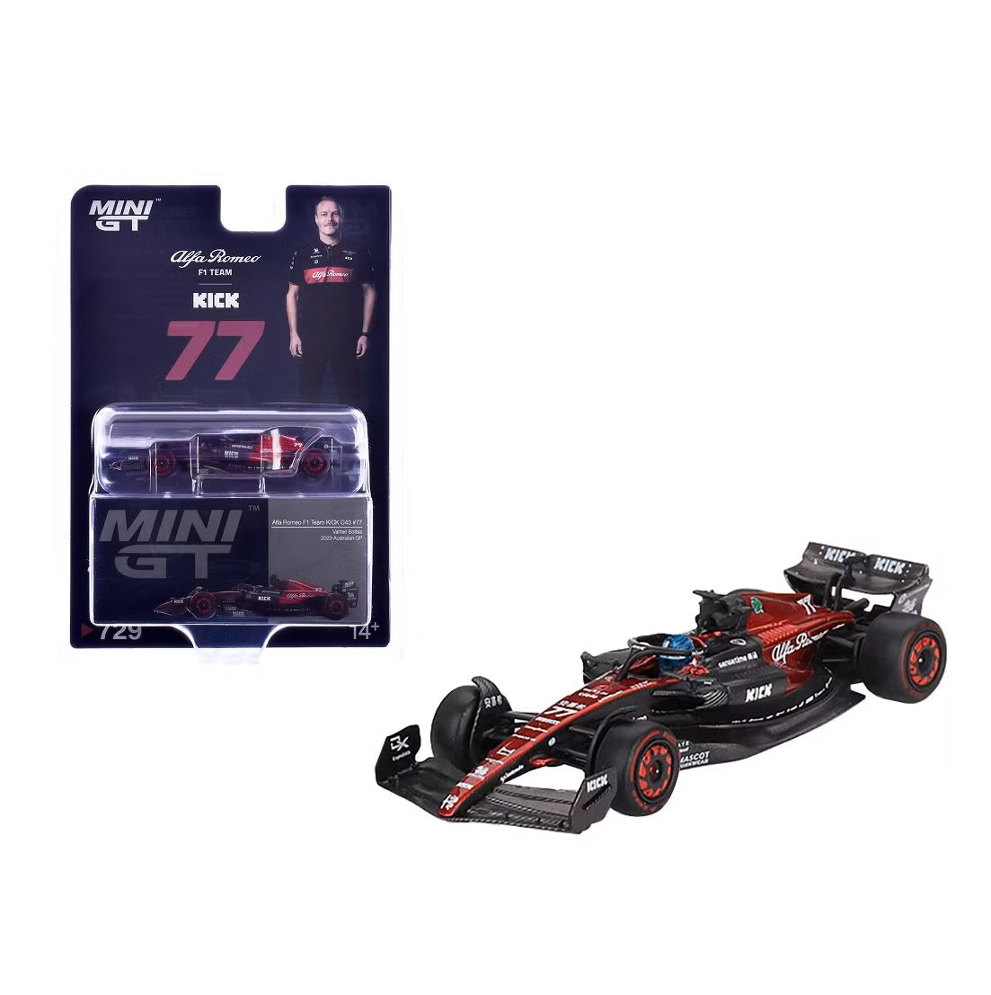 Alfa Romeo C43 #77 Valtteri Bottas 2023 F1 2023 Australian GP - Mini GT - Scala 1/64 MGT00729-MJ Blister Packaging