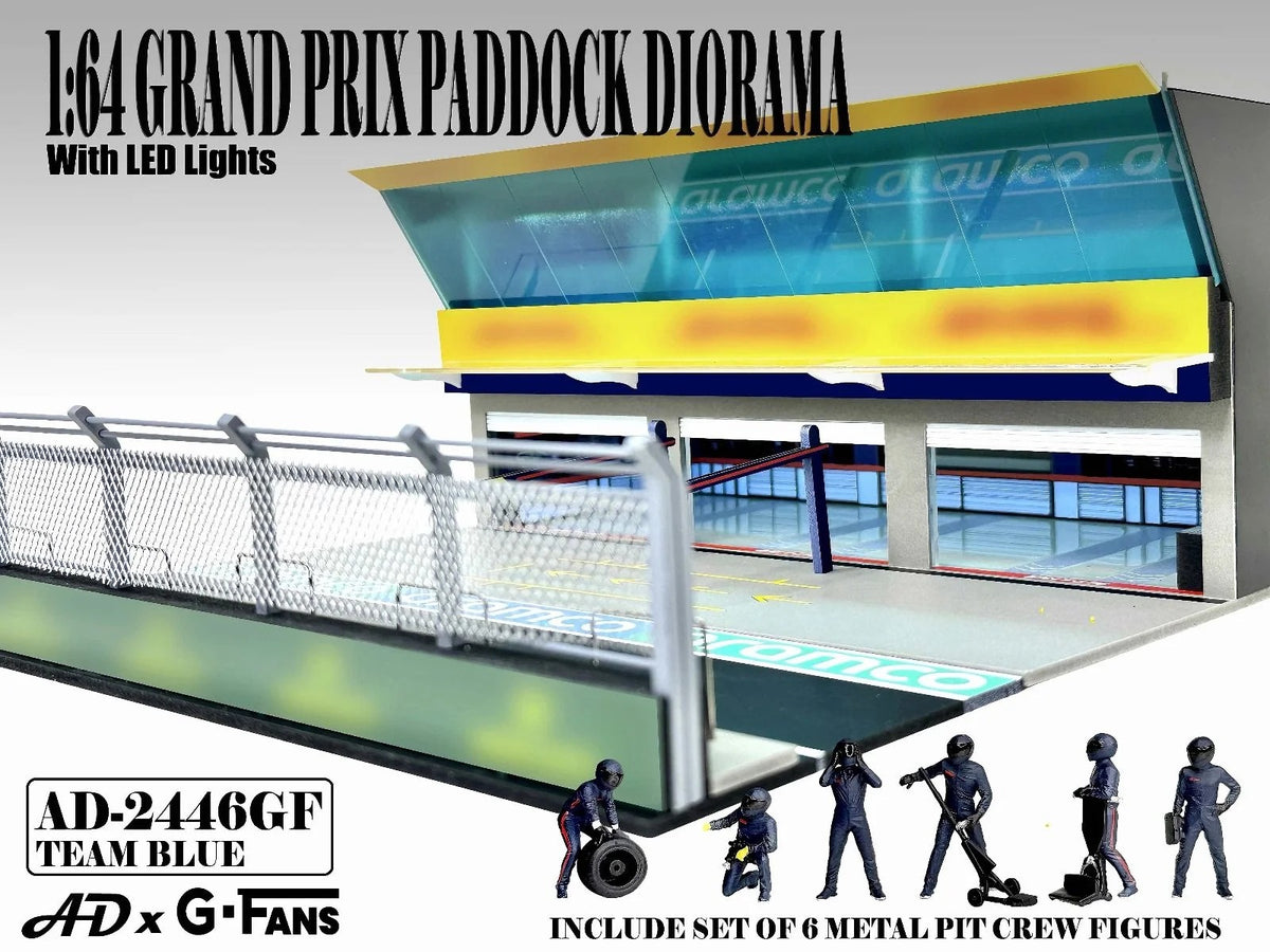 American Diorama - Team Blue Grand Prix Paddock diorama with figures and led lights - Scala 1/64 AD-2446GF
