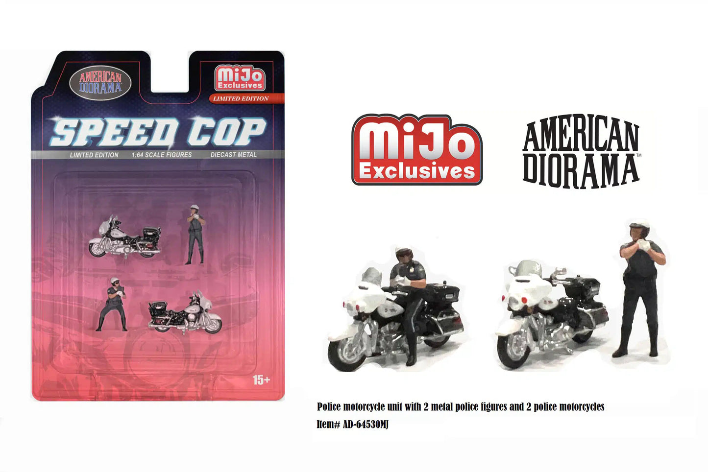 "Speed Cop" Police Motorcycles Set Figure of 4 Pieces Limited Edition MiJo Exclusives - American Diorama - Scala 1/64 AD-64530MJ