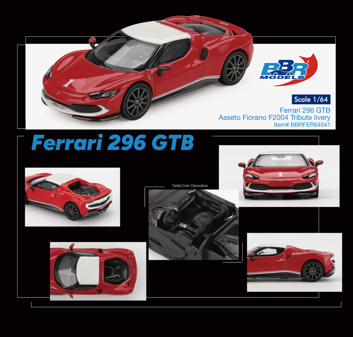 Ferrari 296 GTB Assetto Fiorano F2004 Tribute livery - BBR - Scala 1/64 BBRFER64041