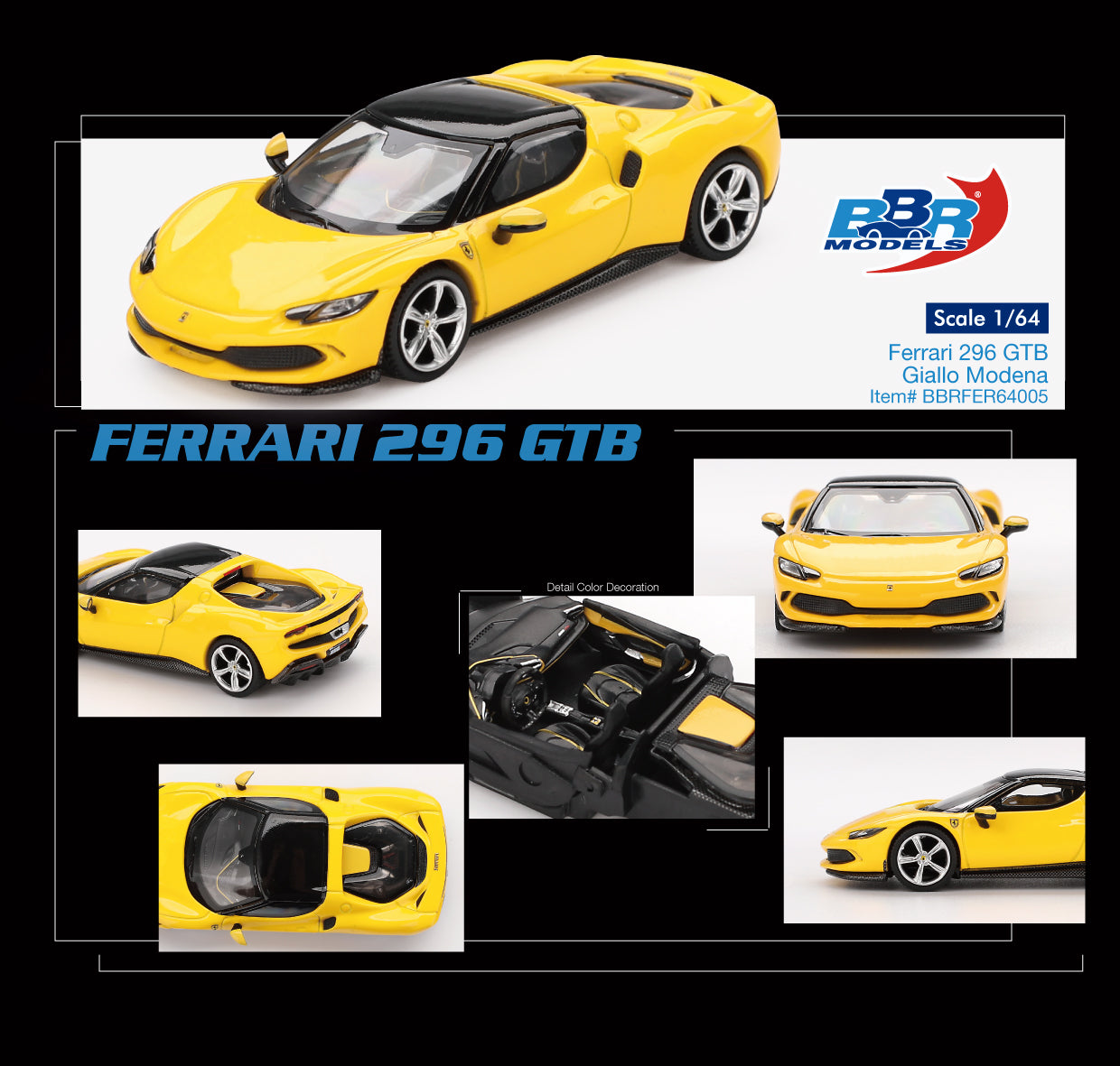 Ferrari 296 GTB Giallo Modena 2024 - BBR Models - Scala 1/64 BBRDIE64005