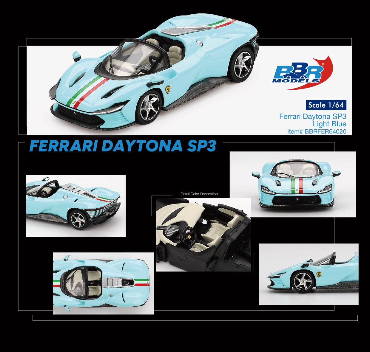 Ferrari Daytona SP3 Light Blue 2024 - BBR Models - Scala 1/64 BBRDIE64020 EAN