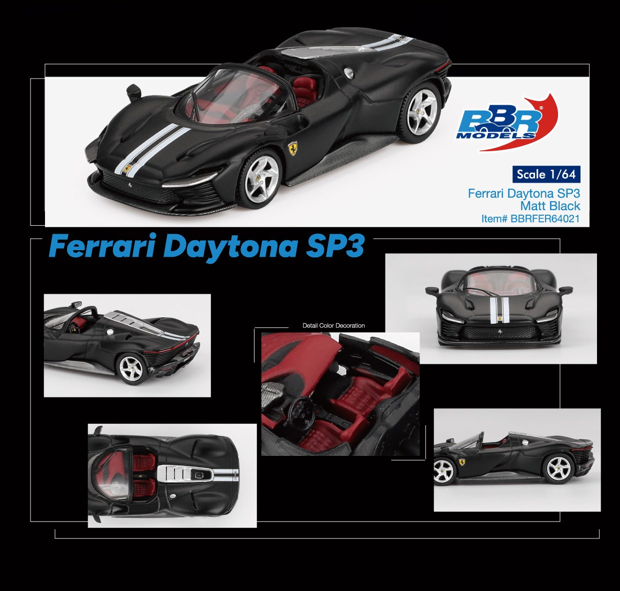 Ferrari Daytona SP3 matt Black 2024 - BBR Models - Scala 1/64 BBRFER64021
