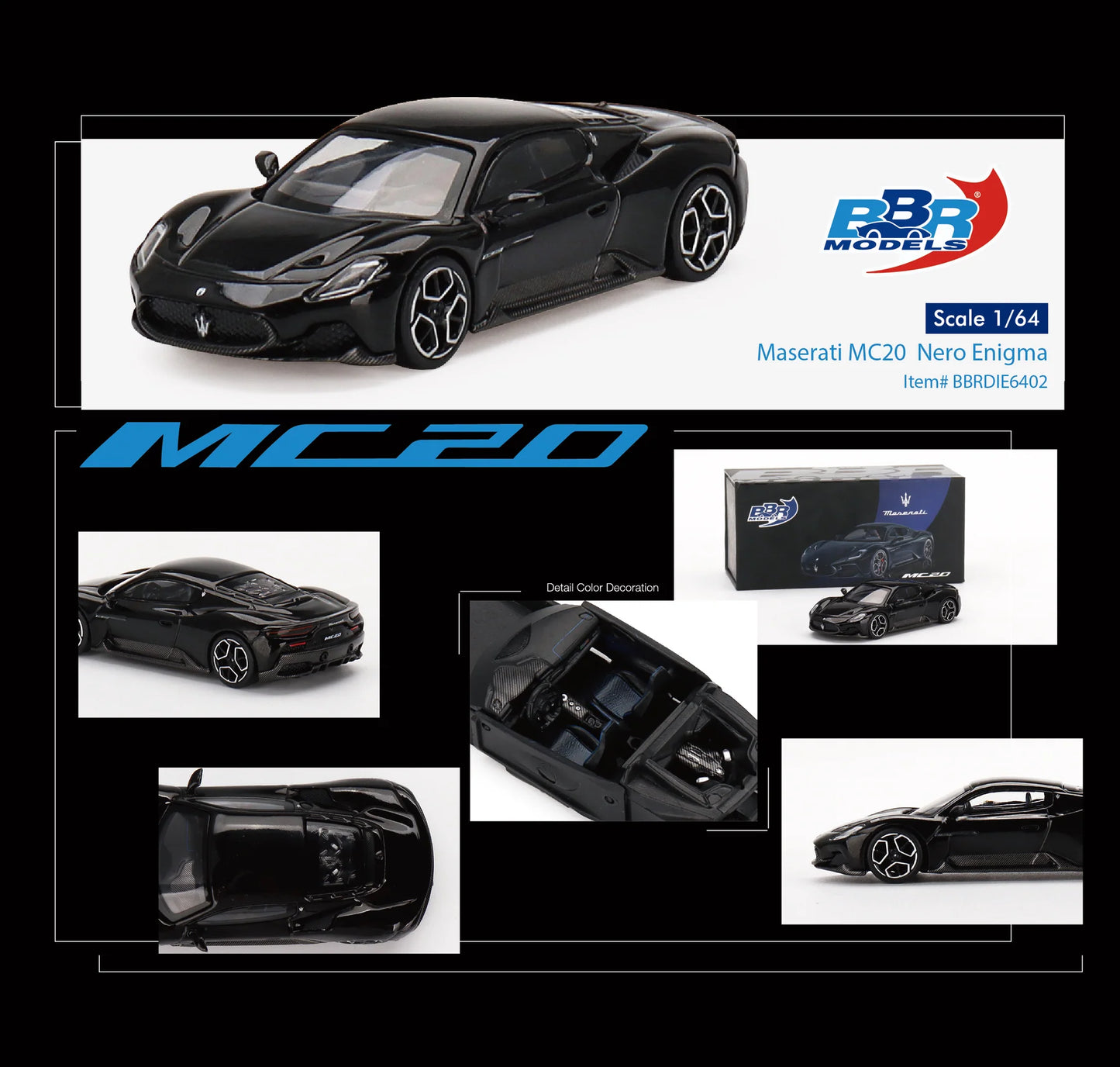 Maserati MC20 Nero Enigma - BBR Models - Scala 1/64 - BBRDIE6402