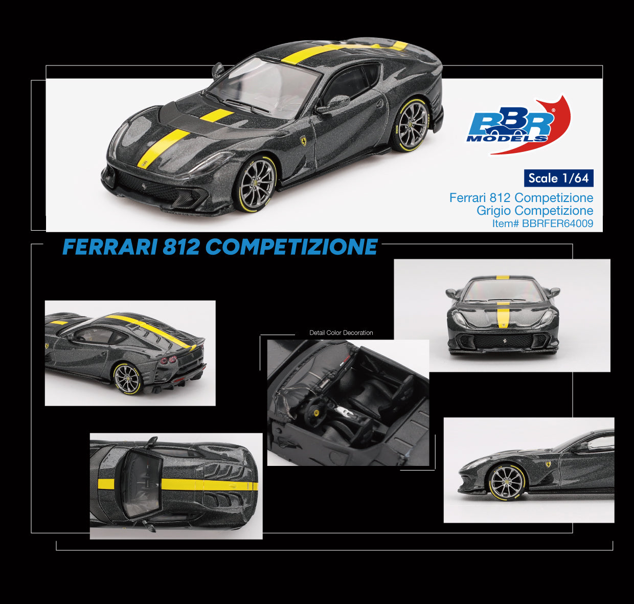 Ferrari 812 Competizione Grigio Competizione 2024 - BBR Models - Scala 1/64 BBRDIE64009