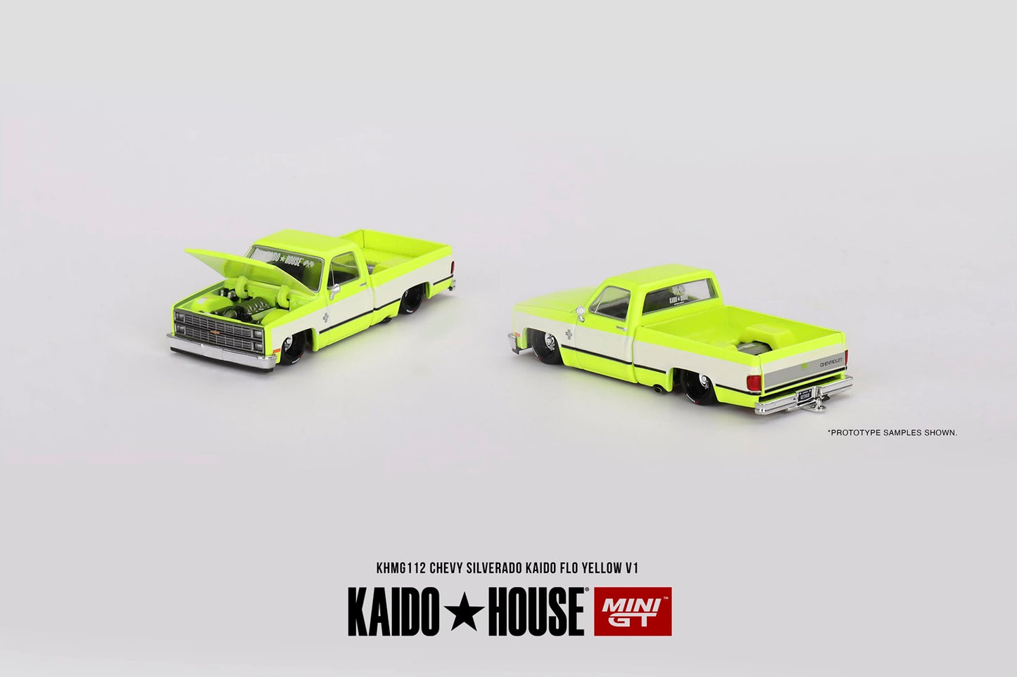 Chevrolet Silverado KAIDO Flo Yellow V1 - KAIDO HOUSE Mini GT - Scala 1/64 KHMG112