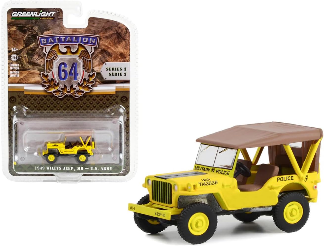 1949 Willys Jeep MB U.S. Army - Series Battalion 64 - Greenlight - Scala 1/64