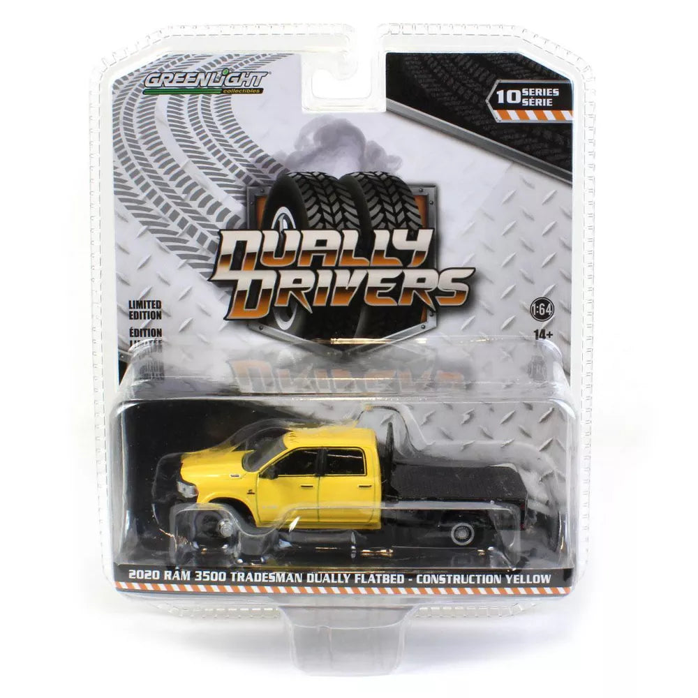 2020 Ram 3500 Tradesman Dually Flatbed Construction Yellow - Dually Drivers Series - Greenlight - Scala 1/64