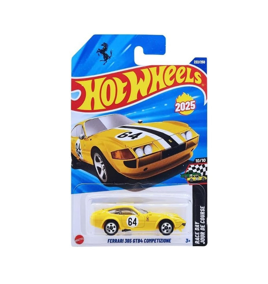 Ferrari 365 GTB4 Competizione Yellow - HW Race Day 10/10 Long Card - Hot Wheels - Scala 1/64 Circa