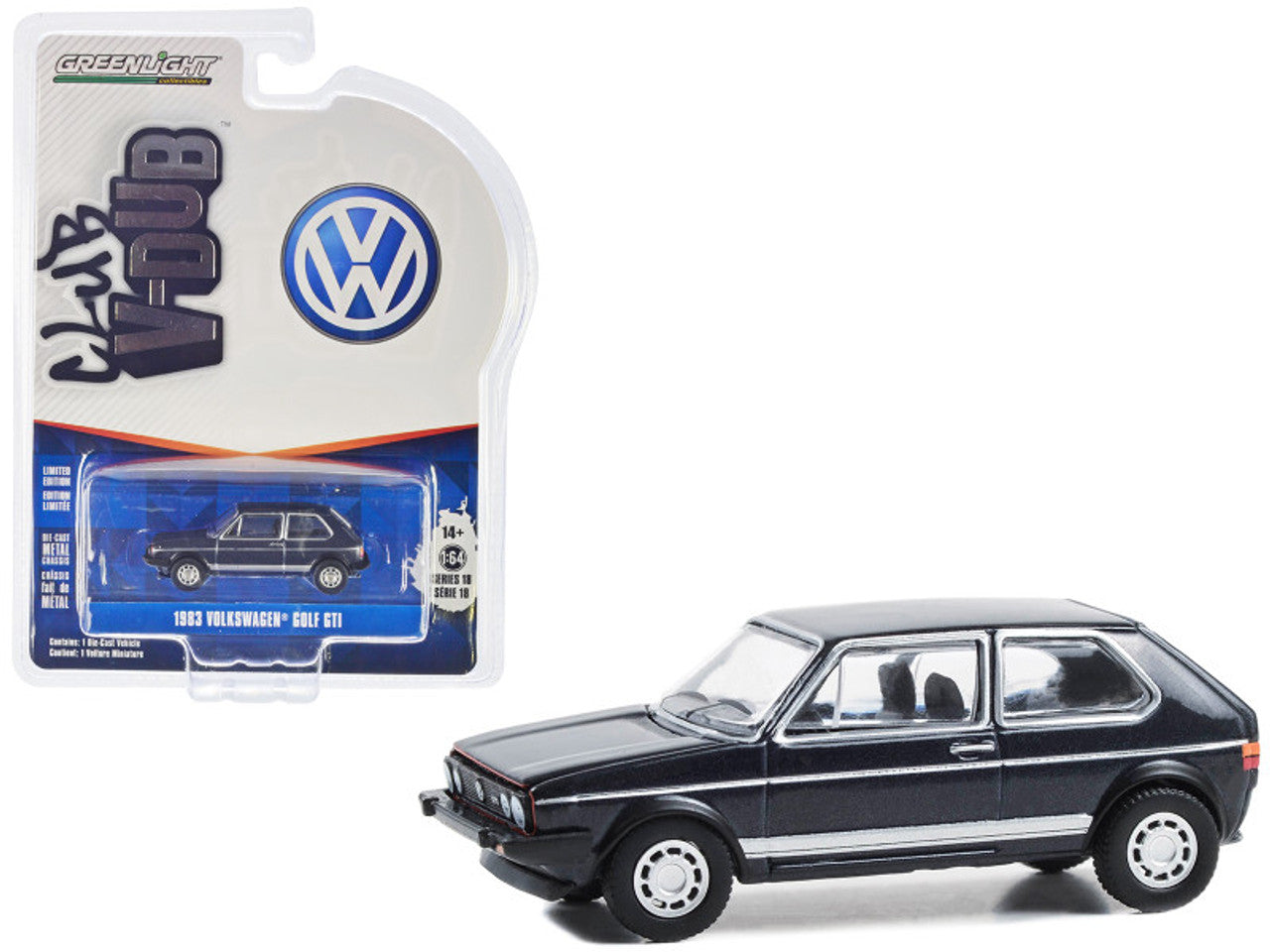 1983 Volkswagen Golf GTi Helios Azul Metálico - Club V-Dub - Luz Verde - Escala 1/64