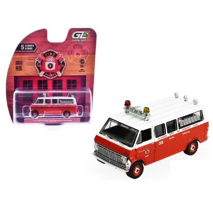 Greenlight - 1969 Ford Econoline Ambulance - Los Angeles Fire Department - Fire Rescue Series - Scala 1/64
