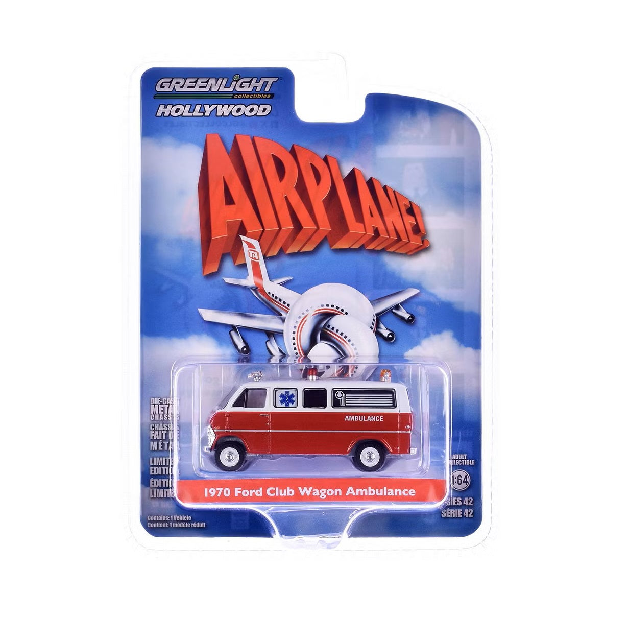 1970 Ford Club Wagon Ambulance Red and White "Airplane!" (1980) Movie - Greenlight - Scala 1/64 Hollywood Series