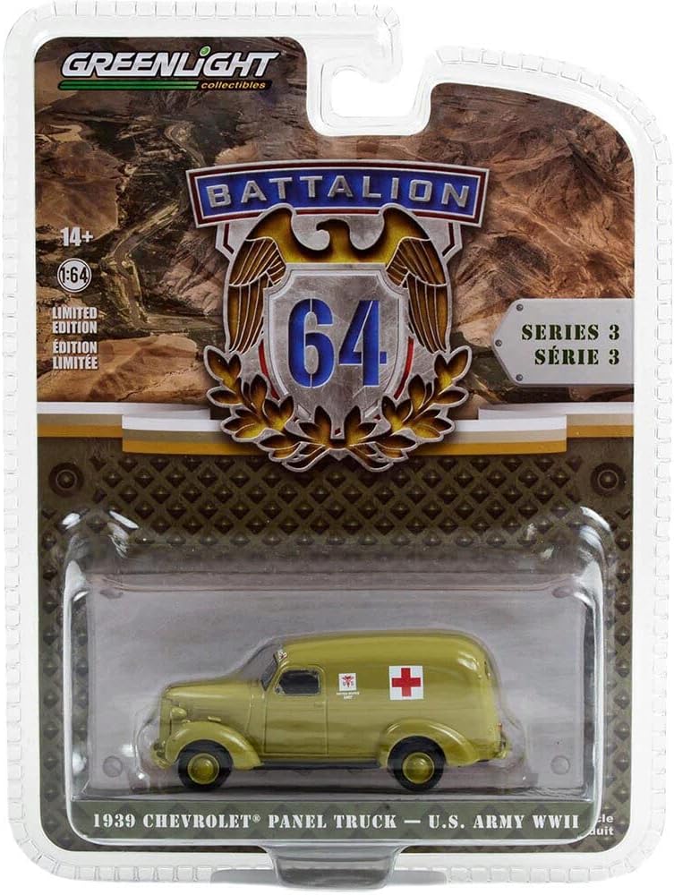 1939 Chevrolet Panel Van Segunda Guerra Mundial del Ejército de EE. UU. - Serie Batallón 64 - Greenlight - Escala 1/64