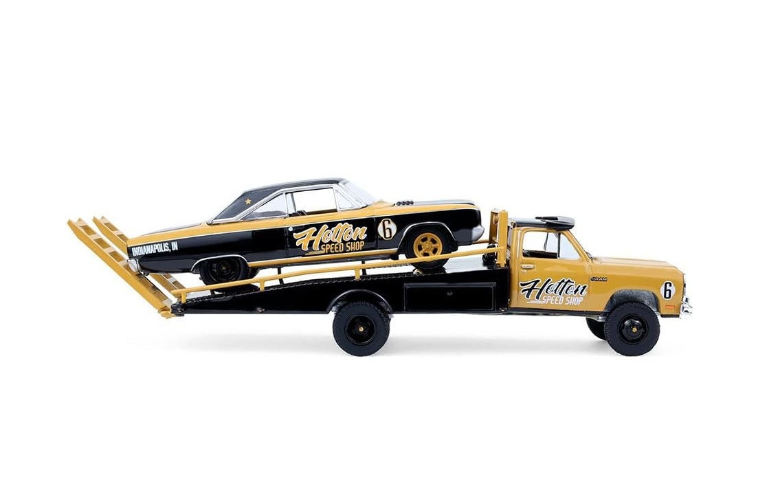 1965 Dodge Coronet  and 1985 Dodge Ram D350 Ramp Truck "Hotton Speed Shop" - Series HD Trucks - Greenlight - Scala 1/64