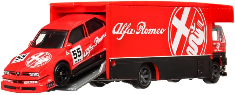 Alfa Romeo 155 V6 Ti & Fleet Flyer - Series Car Culture Team Transport - Hot Wheels Premium - Scala 1/64