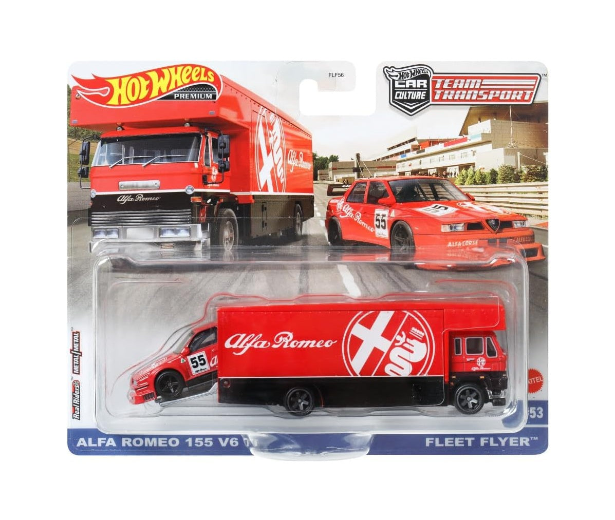 Alfa Romeo 155 V6 Ti & Fleet Flyer - Series Car Culture Team Transport - Hot Wheels Premium - Scala 1/64
