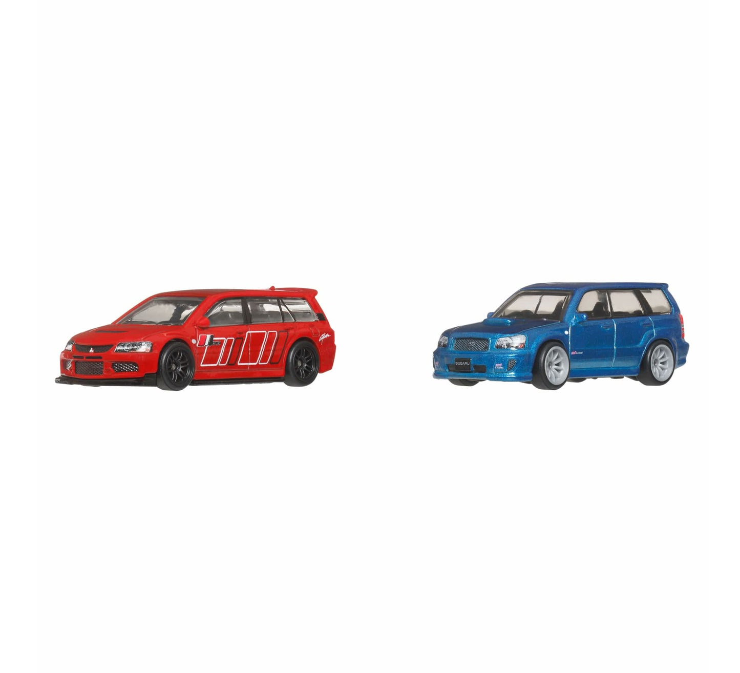 2-Pack 2005 Mitsubishi Lancer Evolution IX Wagon - 2004 Subaru Forester STI - Hot Wheels Premium - Scala 1/64