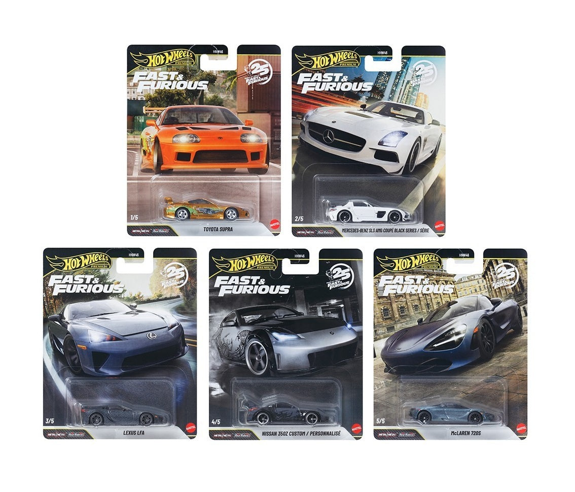 Case HNW46-956R Fast & Furious 25th Anniversary Set of 5 Cars - Hot Wheels Premium - Scala 1/64