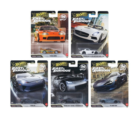 Case HNW46-956R Fast & Furious 25th Anniversary Set of 5 Cars - Hot Wheels Premium - Scala 1/64