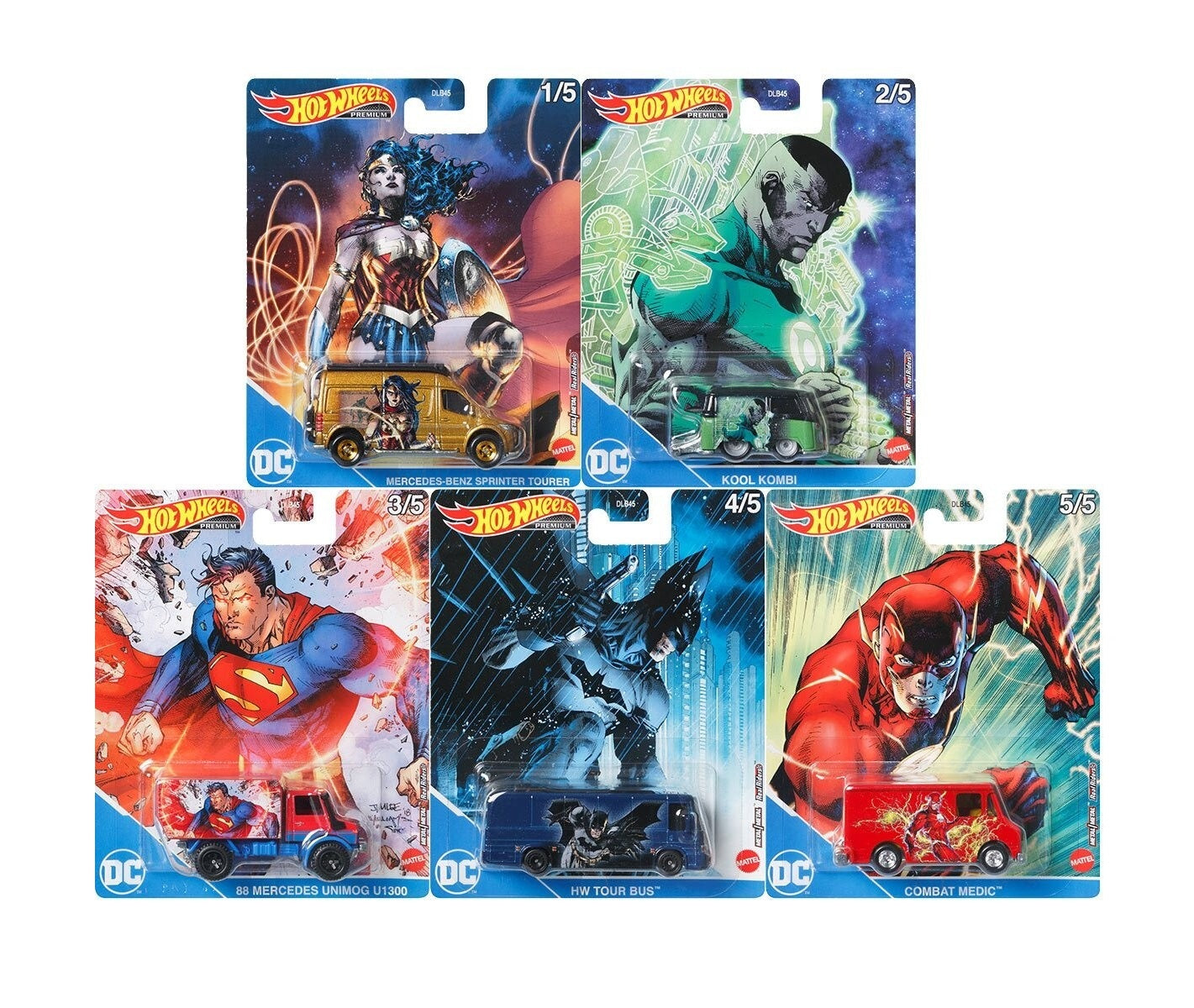 DC Comics 2021 Assortment Set of 5 Cars - Hot Wheels Premium - Scala 1/64