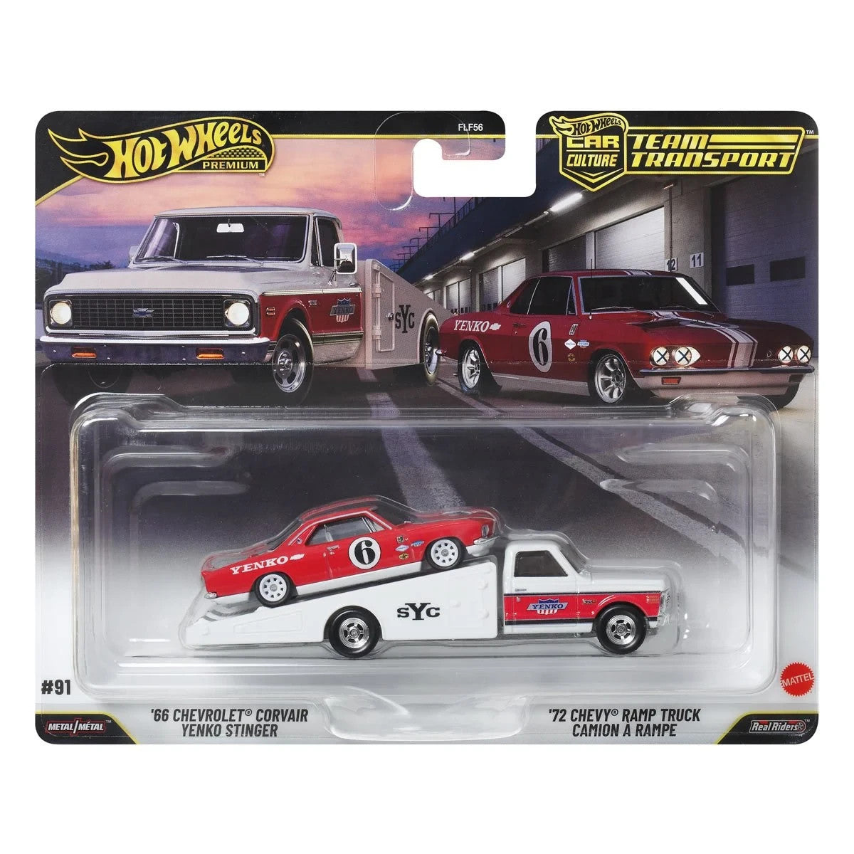 '66 Chevrolet Corvair Yenko Stinger + '72 Chevy Ramp Truck - Series Car Culture Team Transport - Hot Wheels Premium - Scala 1/64