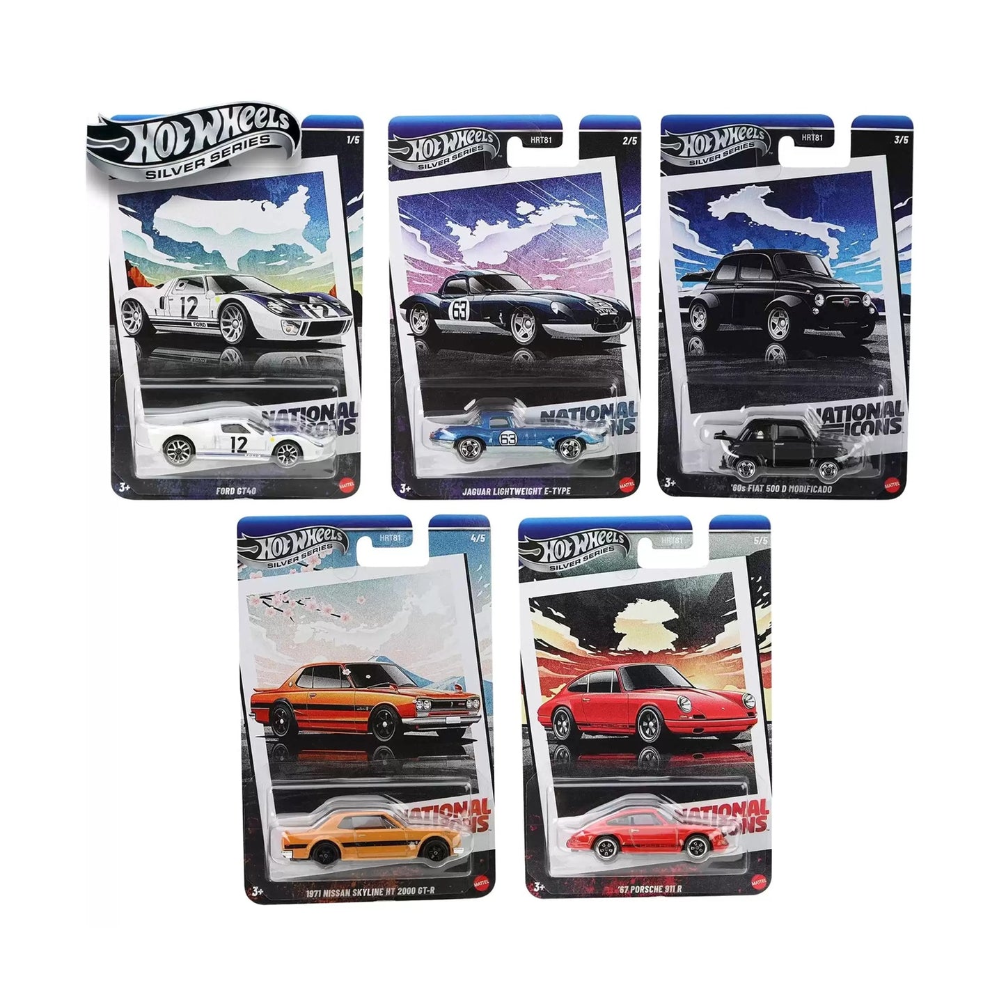 Set 5 Modelli - Silver Series National Icons - Hot Wheels - Scala 1/64 HRT81 - 979G