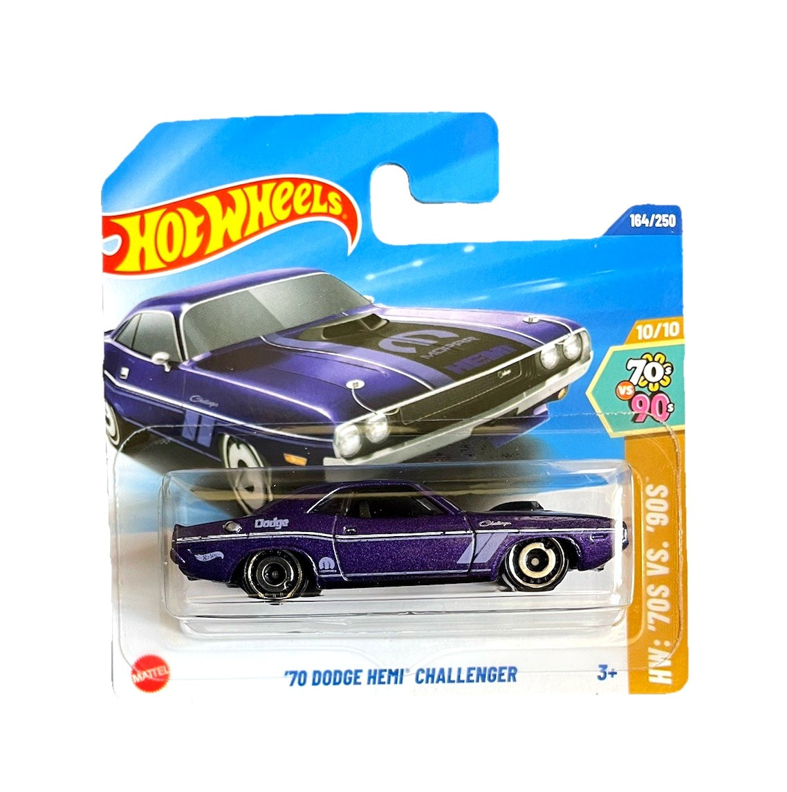 Hot Wheels 70 Dodge Hemi Challenger Viola, Scala 1:64, Serie HW Anni '70 Vs '90