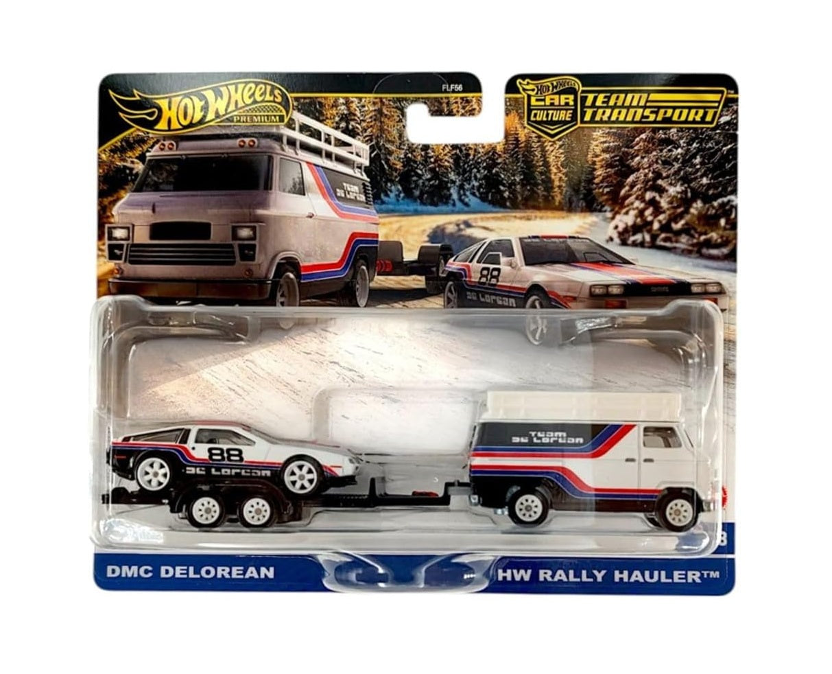 DMC DeLorean + HW Rally Hauler - Series Car Culture Team Transport - Hot Wheels Premium - Scala 1/64
