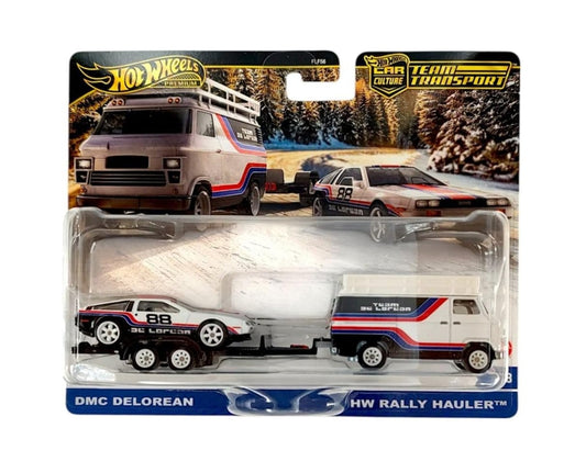 DMC DeLorean + HW Rally Hauler - Series Car Culture Team Transport - Hot Wheels Premium - Scala 1/64