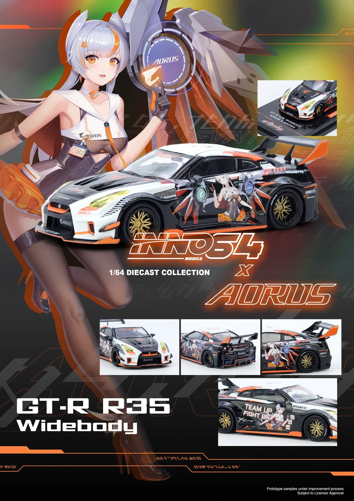Nissan GT-R R35 Aorus x Inno64 Widebody Limited Edition - INNO64 - Scala 1/64 IN64-R35LB-AORUS