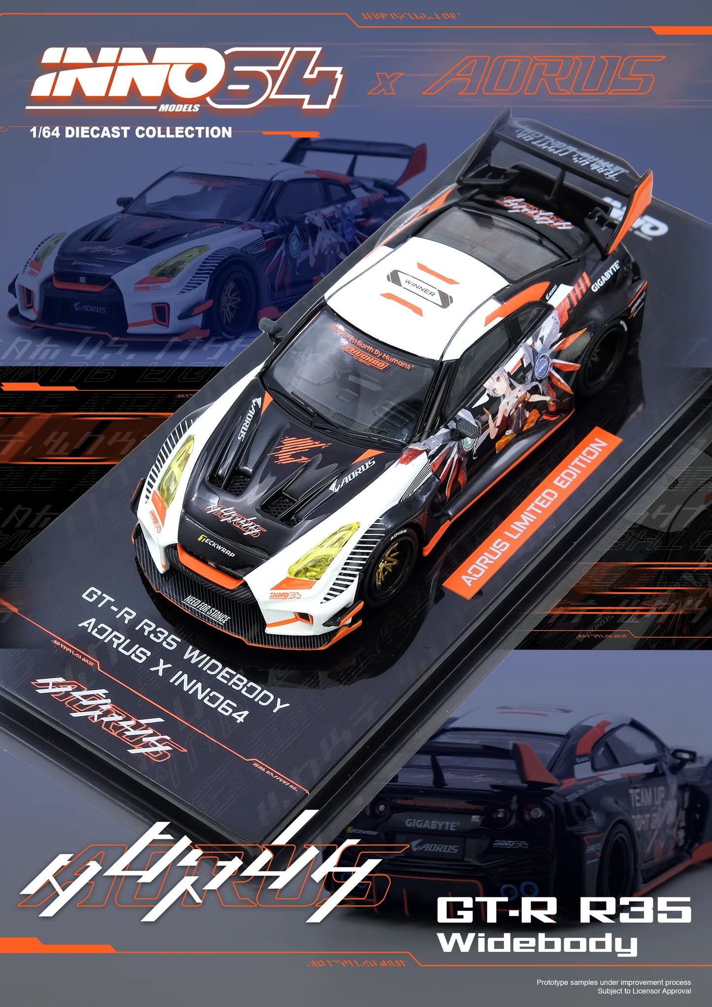 Nissan GT-R R35 Aorus x Inno64 Widebody Limited Edition - INNO64 - Scala 1/64 IN64-R35LB-AORUS